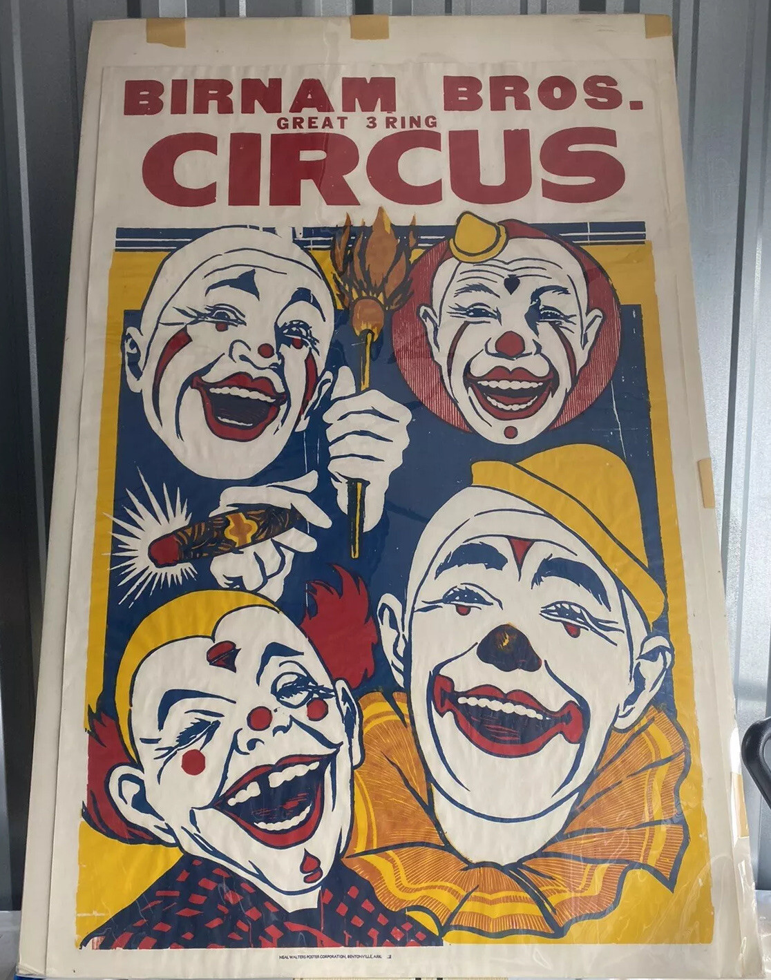 BIRNAM BROS 3 Ring Circus-4 Clown Poster 42”x28”  Super Rare Vintage Poster