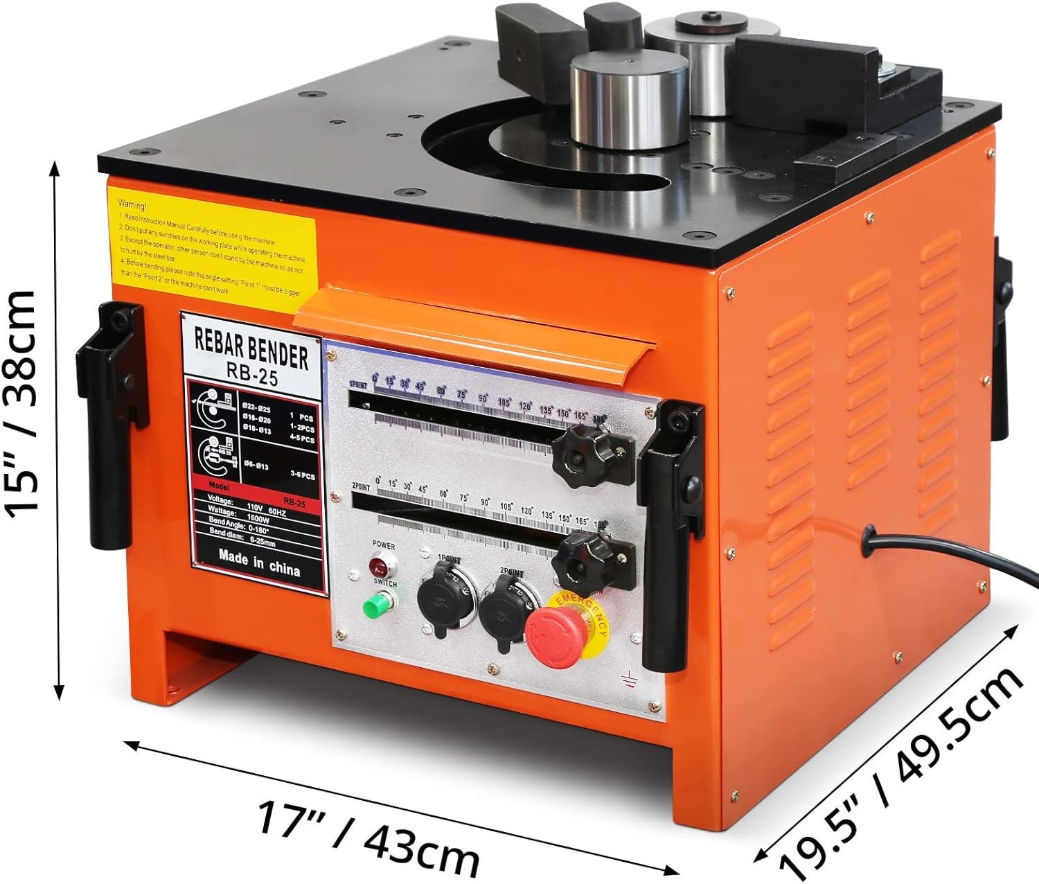 1" #8 Electric Rebar Bender w/ 2 Foot Controls RB-25 Bending Machine 1600W