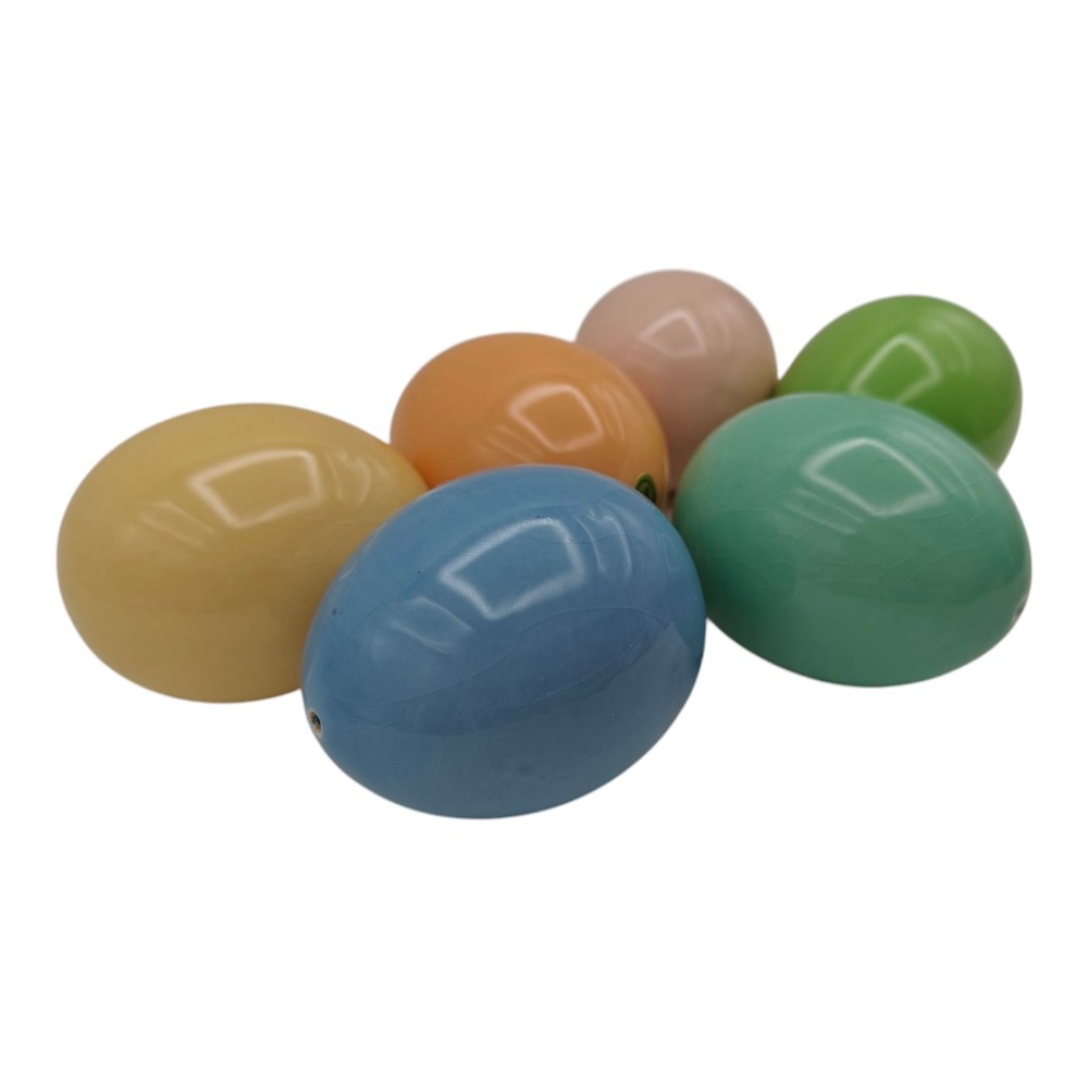 EASTER DECOR 6 PC Glossy Ceramic Eggs Pastels Have Crazing