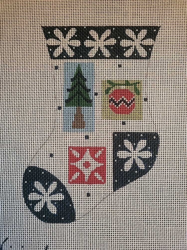 Navy Patchwork Mini Stocking Needlepoint Canvas By Heidi Stanley