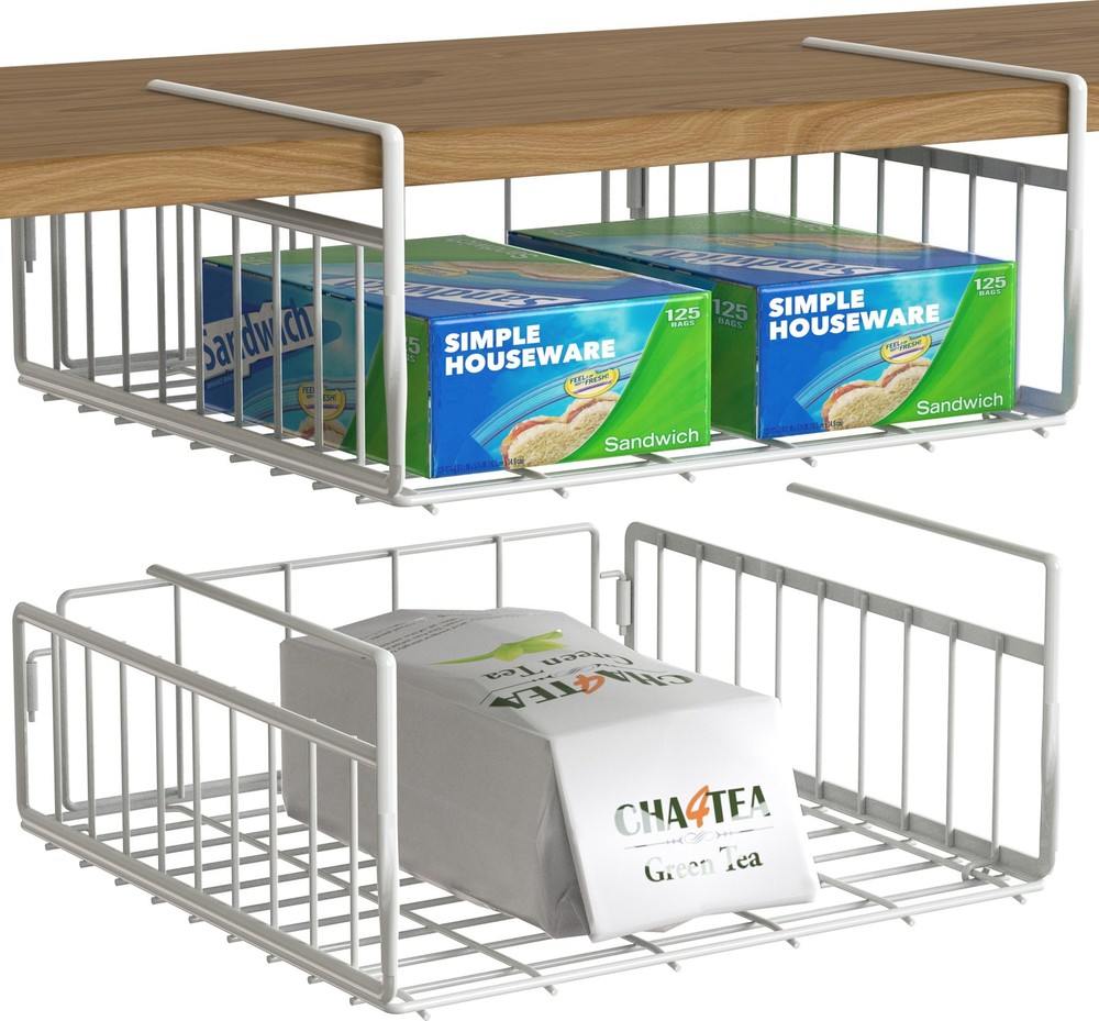 Simple Houseware Under Shelf Basket, White – 2-Pack 2 Pack,