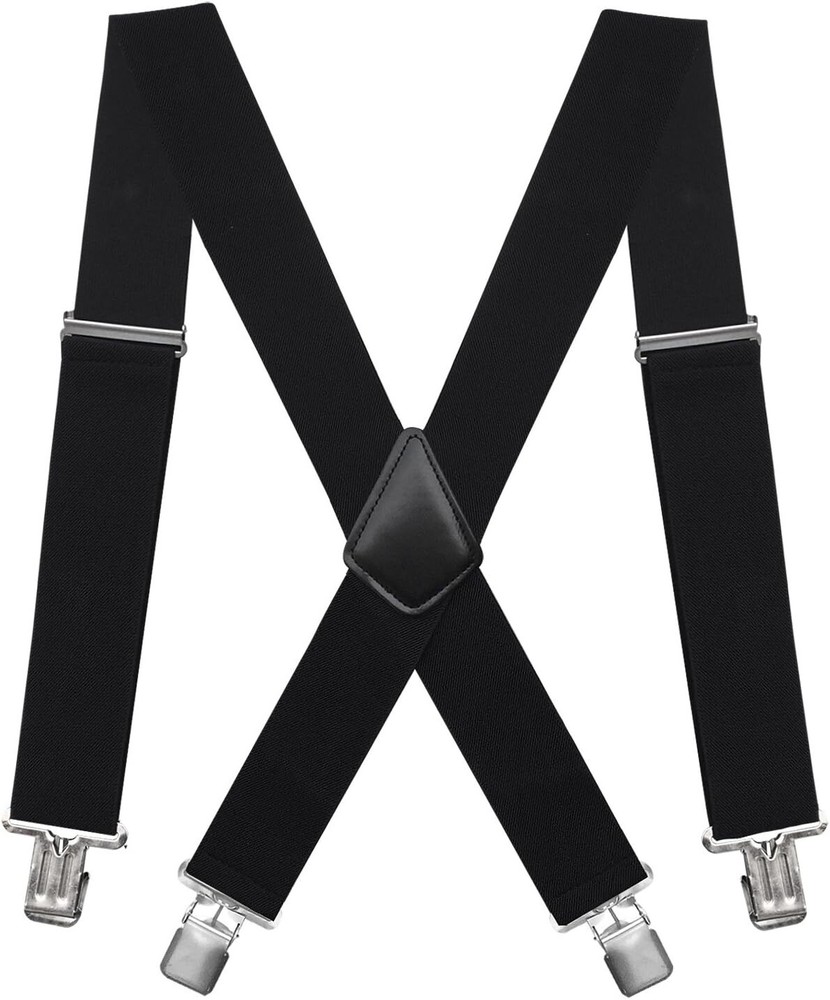 Mens Suspenders X-Back 2" Wide Adjustable Solid Straight 01 X-back(black)