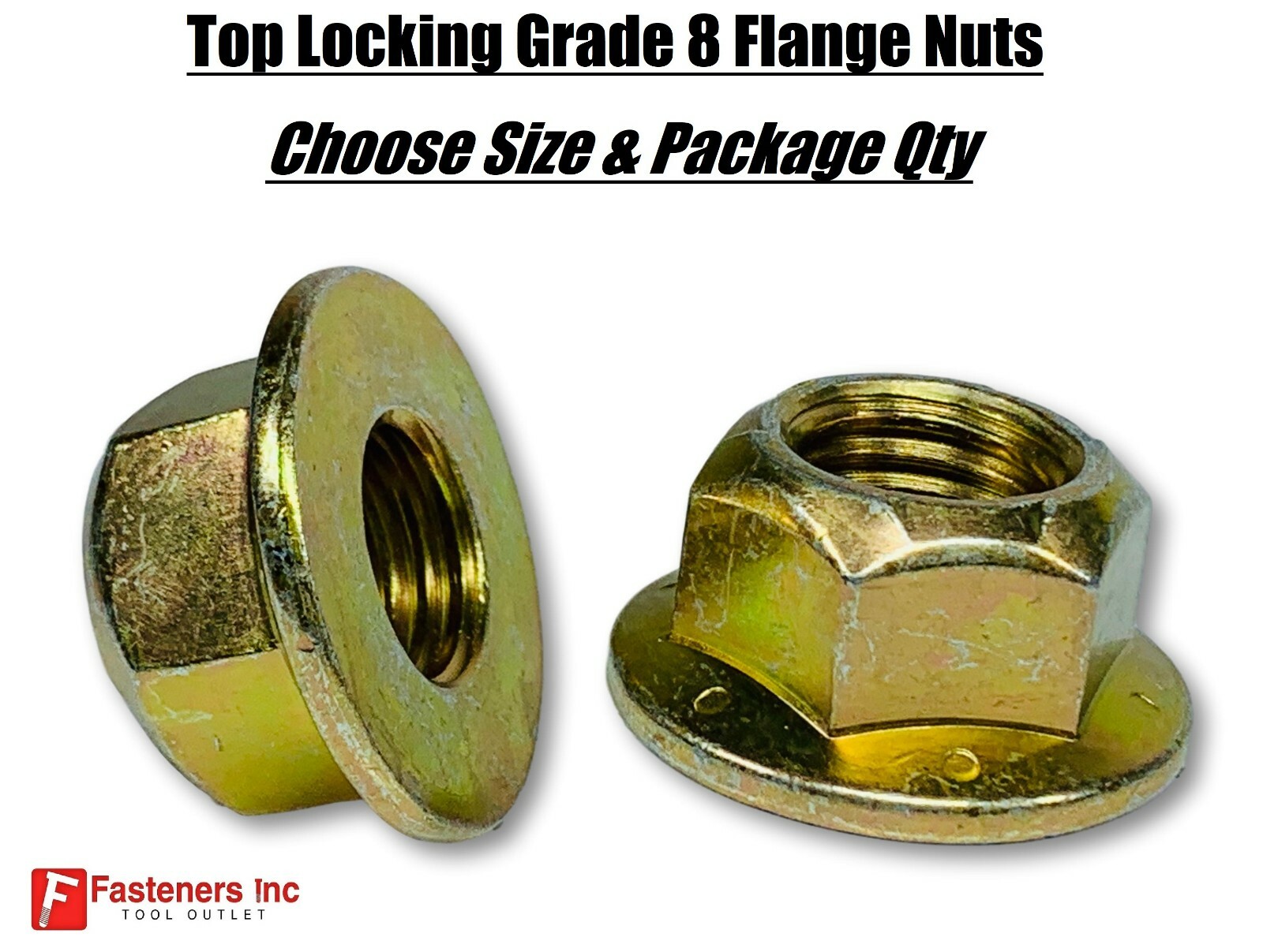 Grade 8 Top Locking Hex Flange / Frame Nuts Zinc Yellow (Choose Size & Qty)