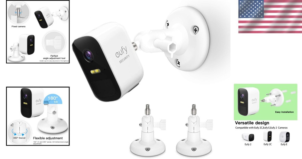 Water-Resistant Adjustable Wall Mount for Eufy/Arlo Cameras - 2 Pack