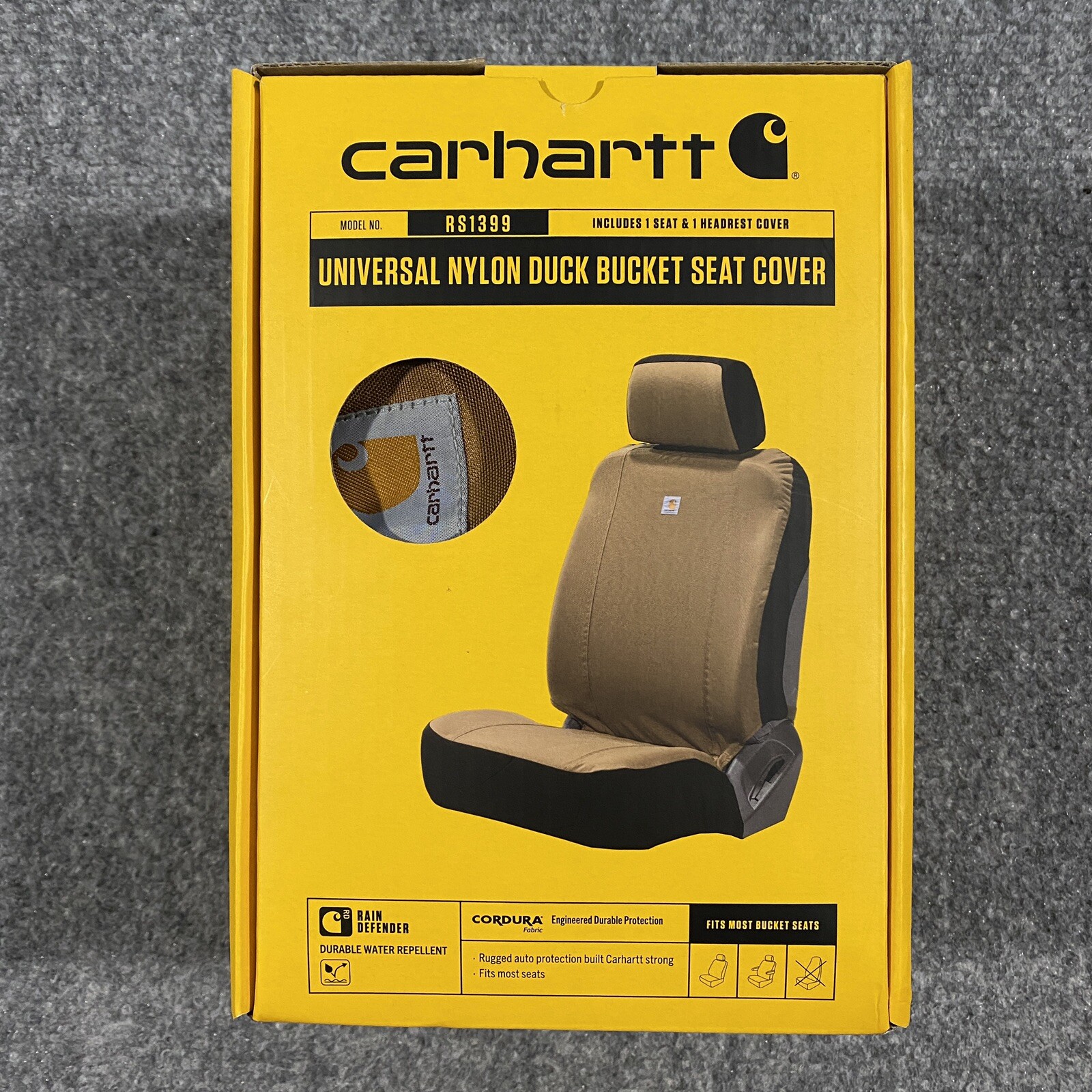 x2 Carhartt Universal Nylon Duck Canvas Bucket Seat Cover Brown Rain Defender