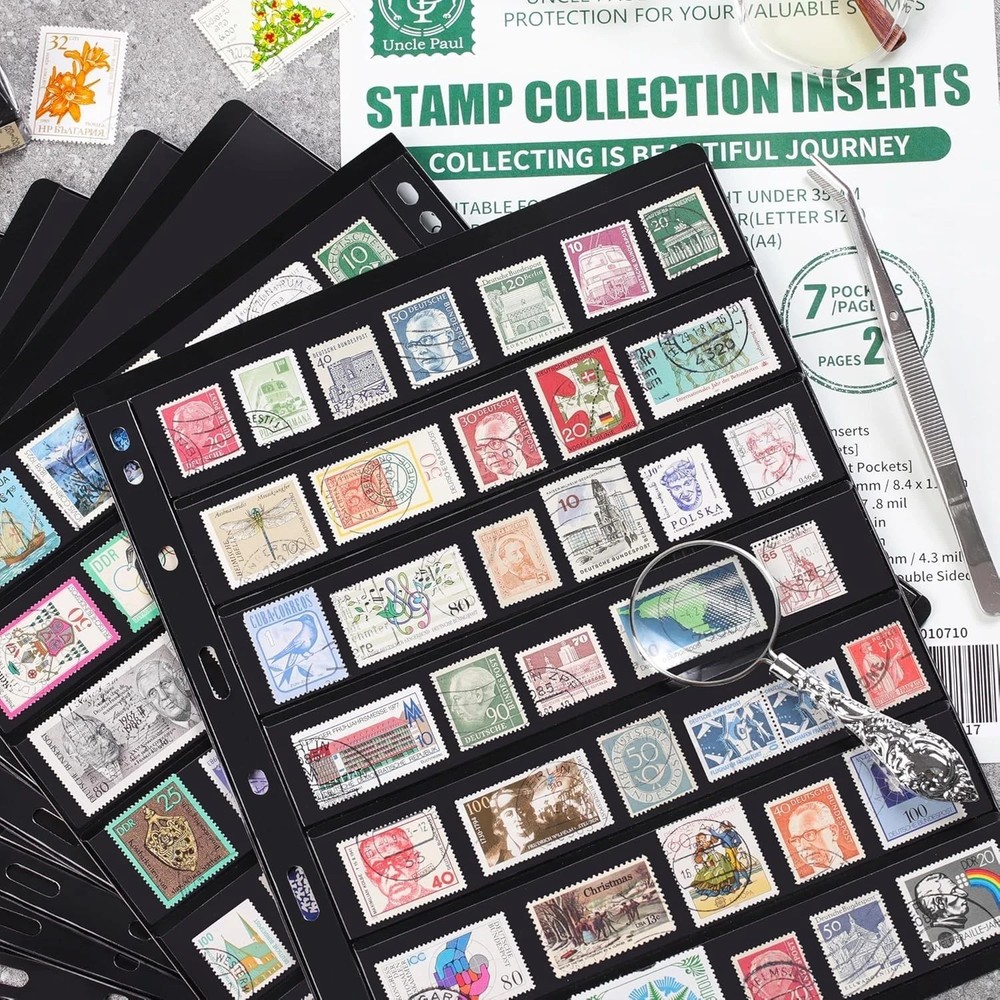 20 Sheets Stamp Pages Collector Stamp Collecting Album Binder Standard 9 Hole...