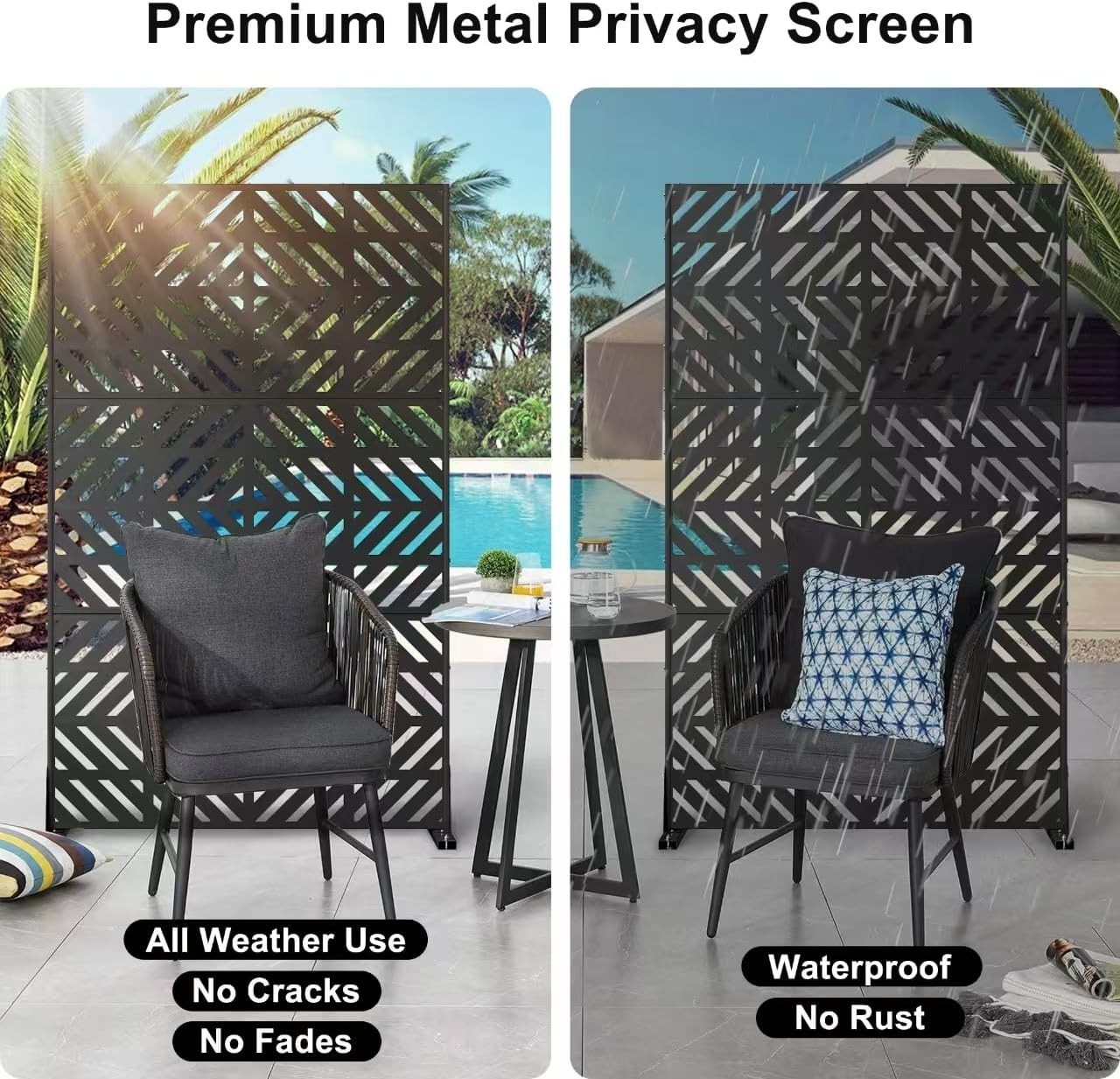 Metal Privacy Screen Outdoor 72" H×44" W,Freestanding Decorative Privacy Screen