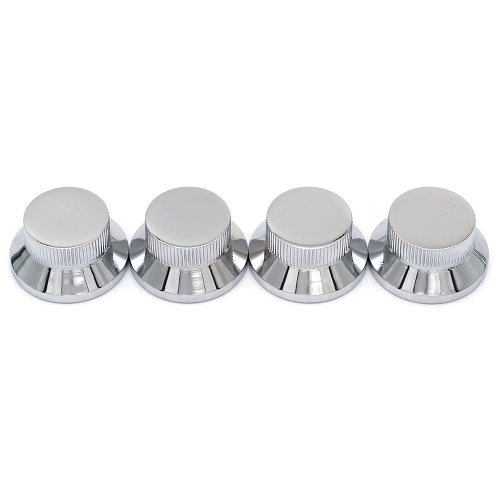 4x Metal Bass Guitar Knobs Hat Shape Flat Top Volume Tone Control Knobs Silver