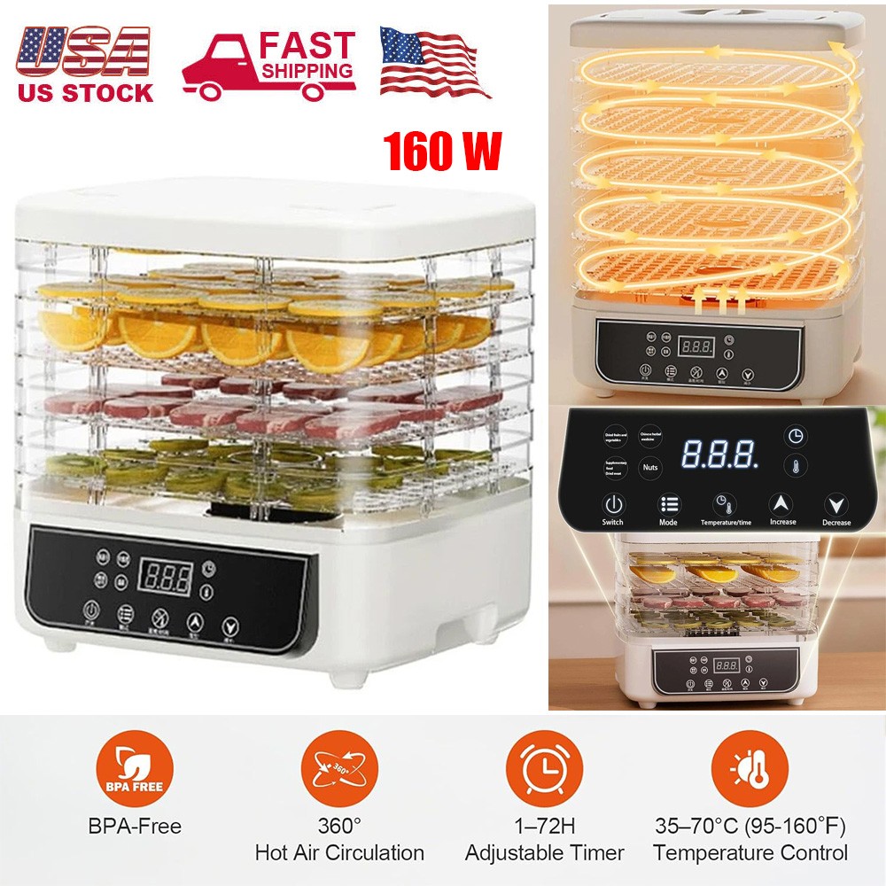 5-Trays Food Dehydrator Machine Adjustable Temperature for Jerky/Fruit/Vegetable