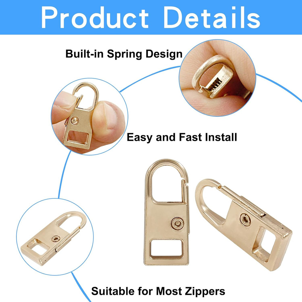 6 Pcs Zipper Pull Replacement, Detachable Zipper Pull Tabs Slider Metal Luggage