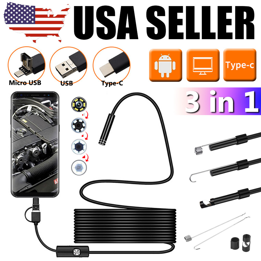 7mm LED HD Snake Endoscope Borescope Inspection Camera for USB Type C Android PC