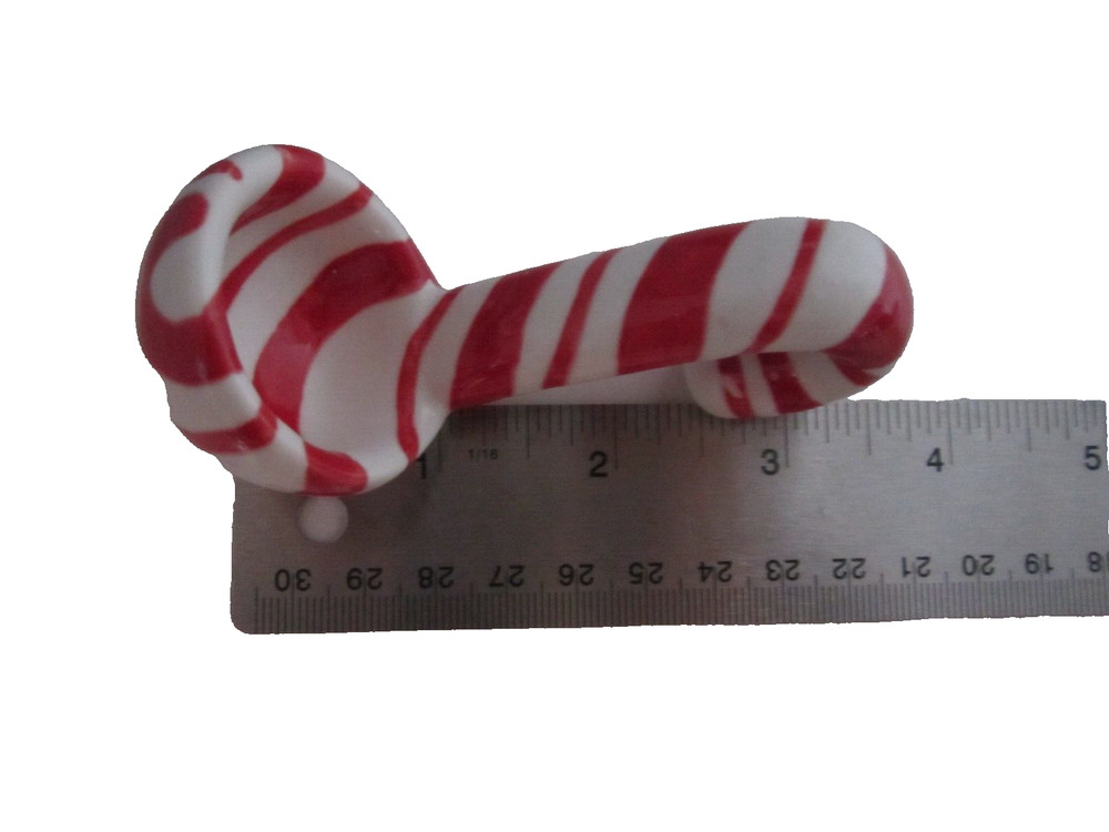 Red & White Striped Ladle Spoon 4” Ceramic