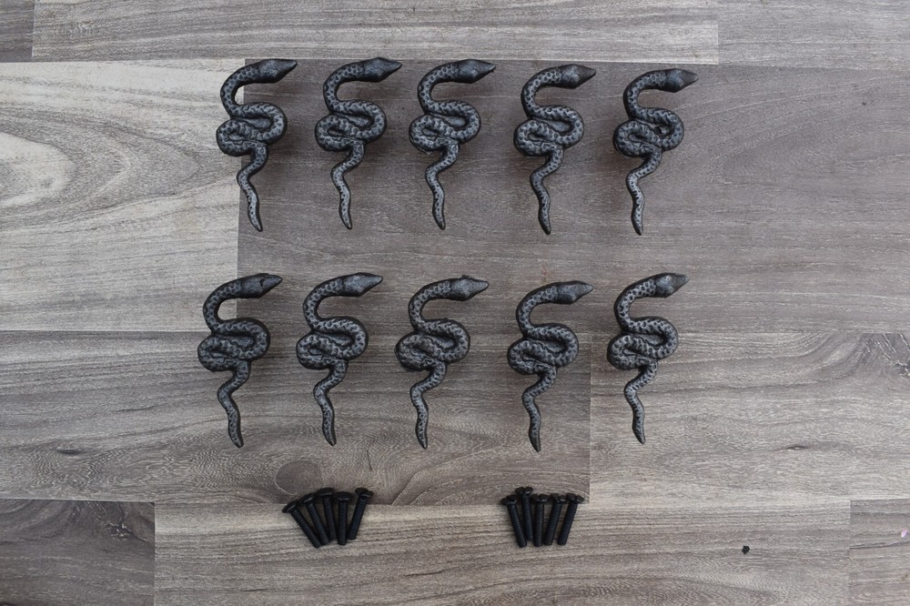 Vintage Cast Iron door knobs Snake Shape cabinet drawer handles pull rustic 10pc