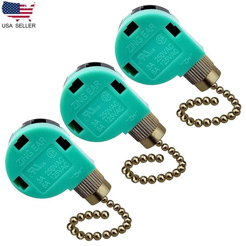 3 Pack Ceiling Fan Switch 3 Speed 4 Wire ZE-268S6 Fan Pull Chain Switch8457