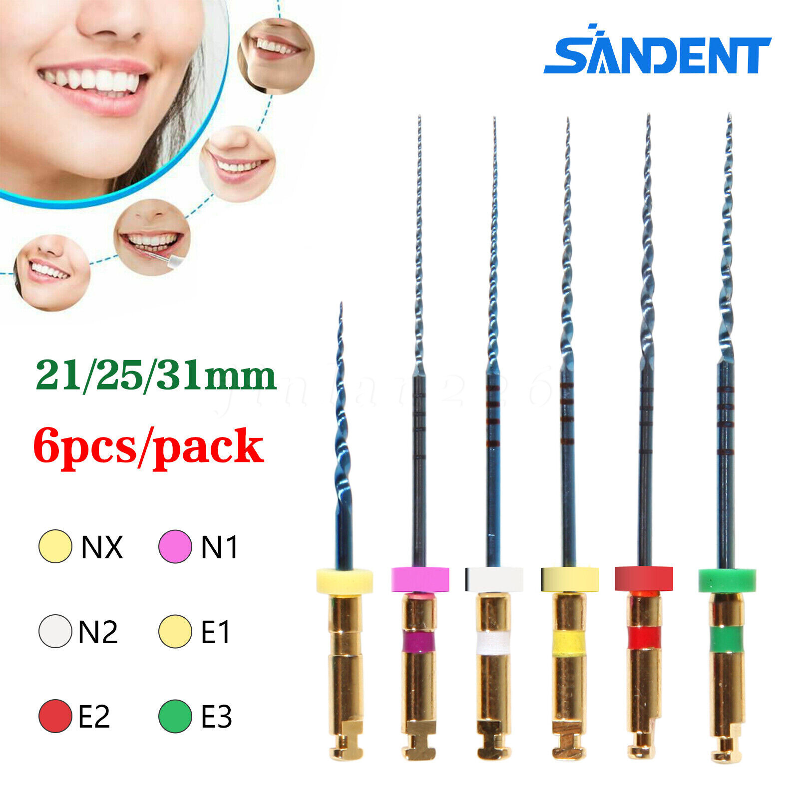 6Pcs SANDENT Dental Endo Files Root Canal Endodontic NITI Rotary File 21/25/31MM