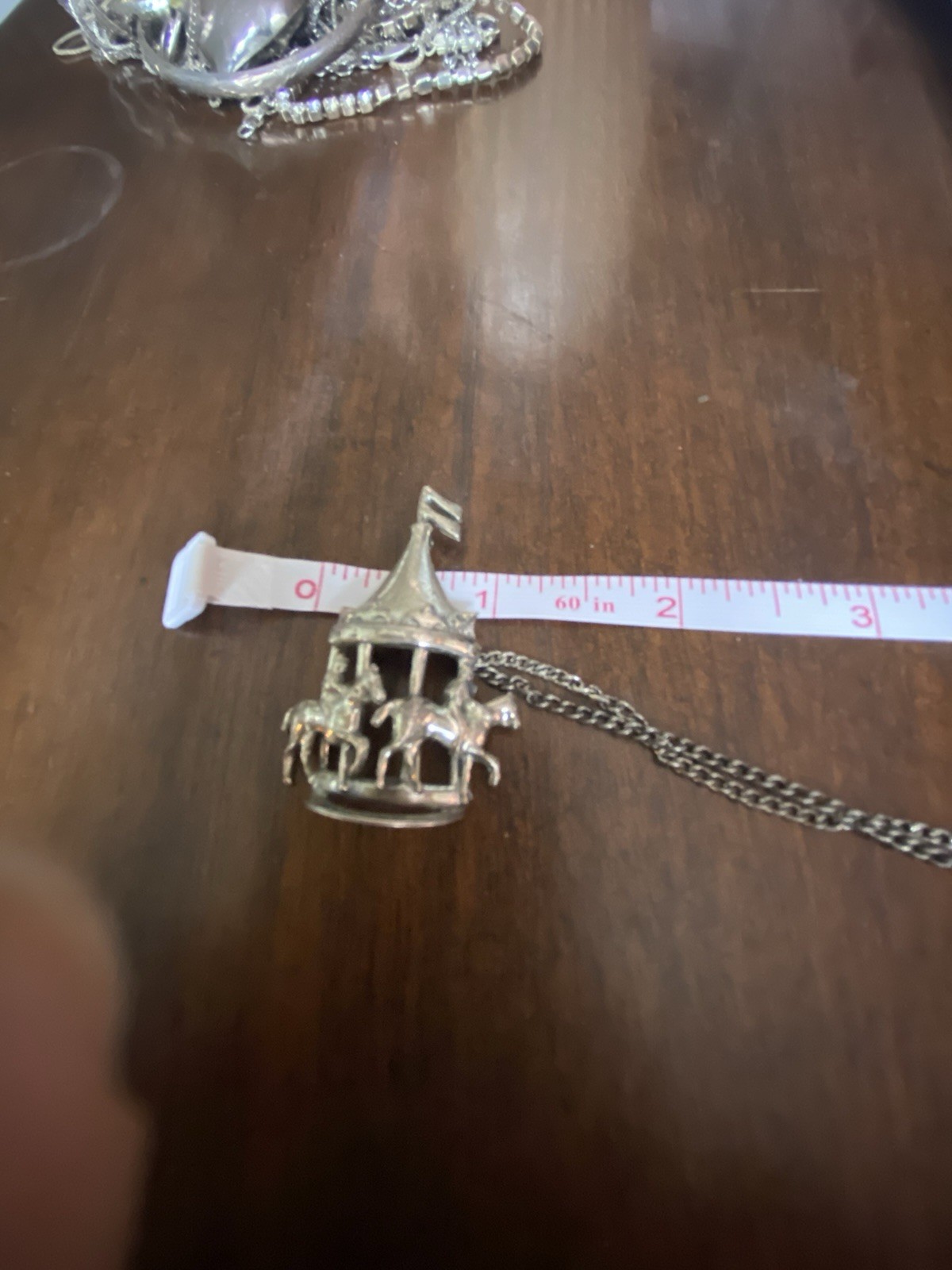 CAROUSEL HORSE and CAROUSEL on chain -LANG - STERLING SILVER - BROOCH/PIN 14 gr