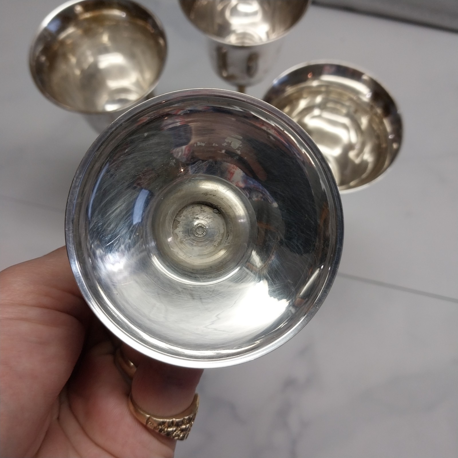 Leonard Water Wine Vintage Silver-plate 8" goblets - set of 4 - worn decor