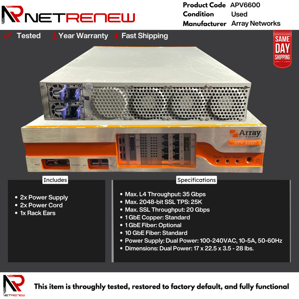 APV6600 Array Networks Application Delivery Controller  *32 GB DDR *256 GB HDD