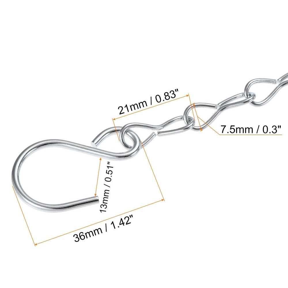 Hanging Chains 33cm Extension Link S Hooks Adjustable 3 Point Holder Silver