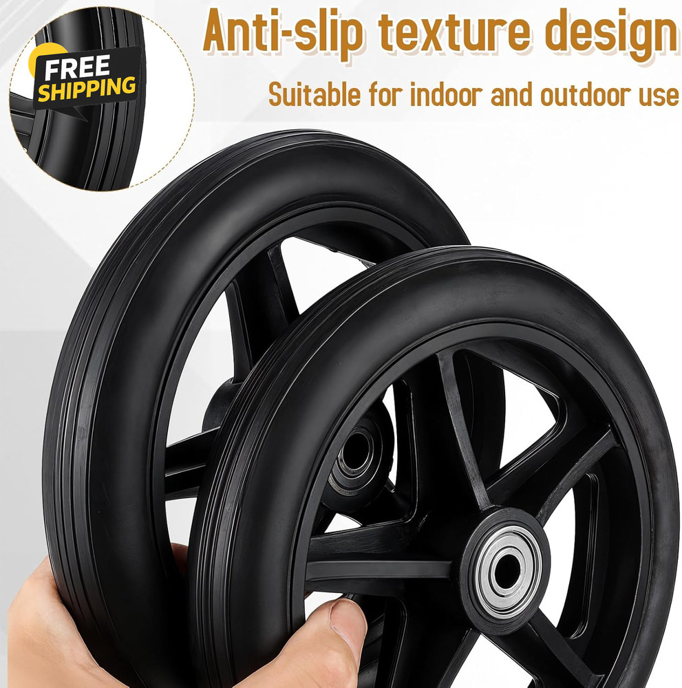 4 Pack Rubber Wheel Replacement, 6 Inch Solid Wheelchair Wheel with 4 Axles