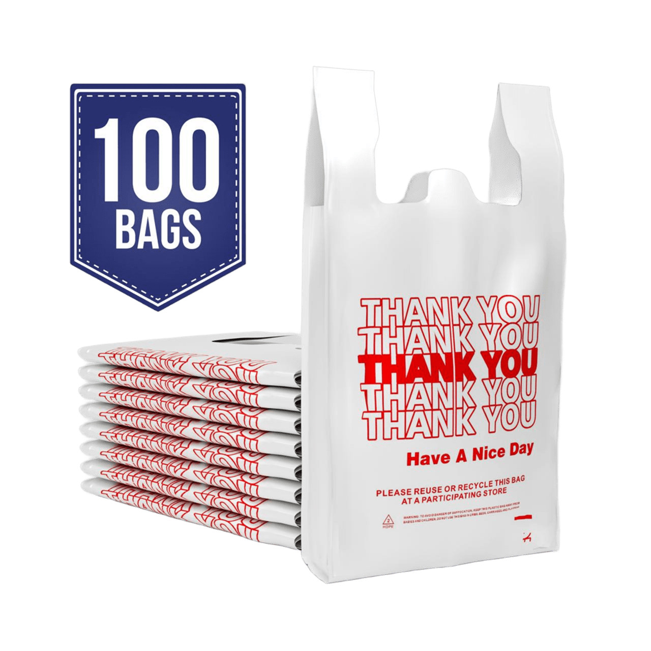 Thank You Plastic T-Shirt Bags 11.5x6.5x21 for Grocery Retail Shopping 100 pack