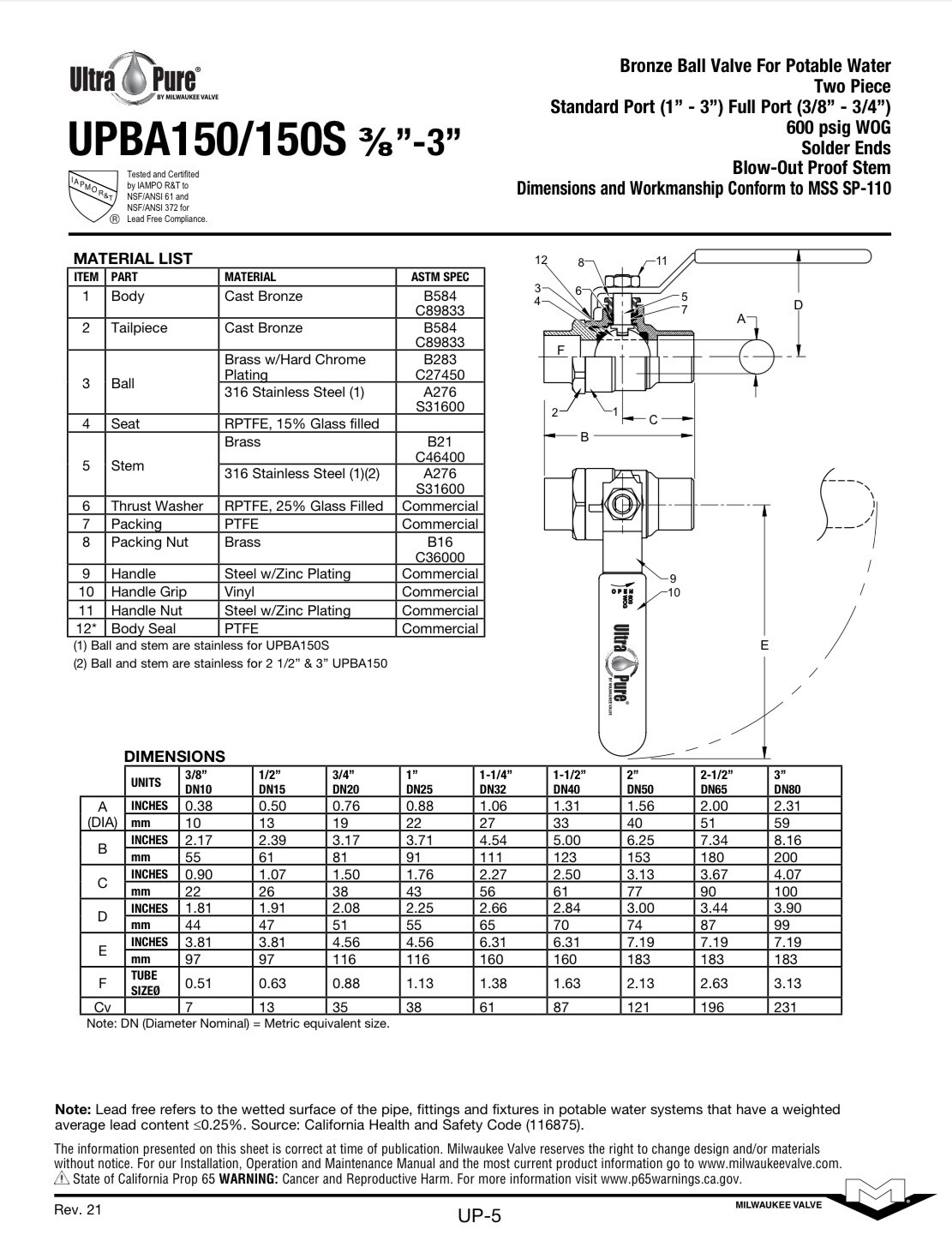 Box 10) 1/2" Full-Port Lead Free Bronze Ball Valves 600 WOG, Solder, MADE IN USA