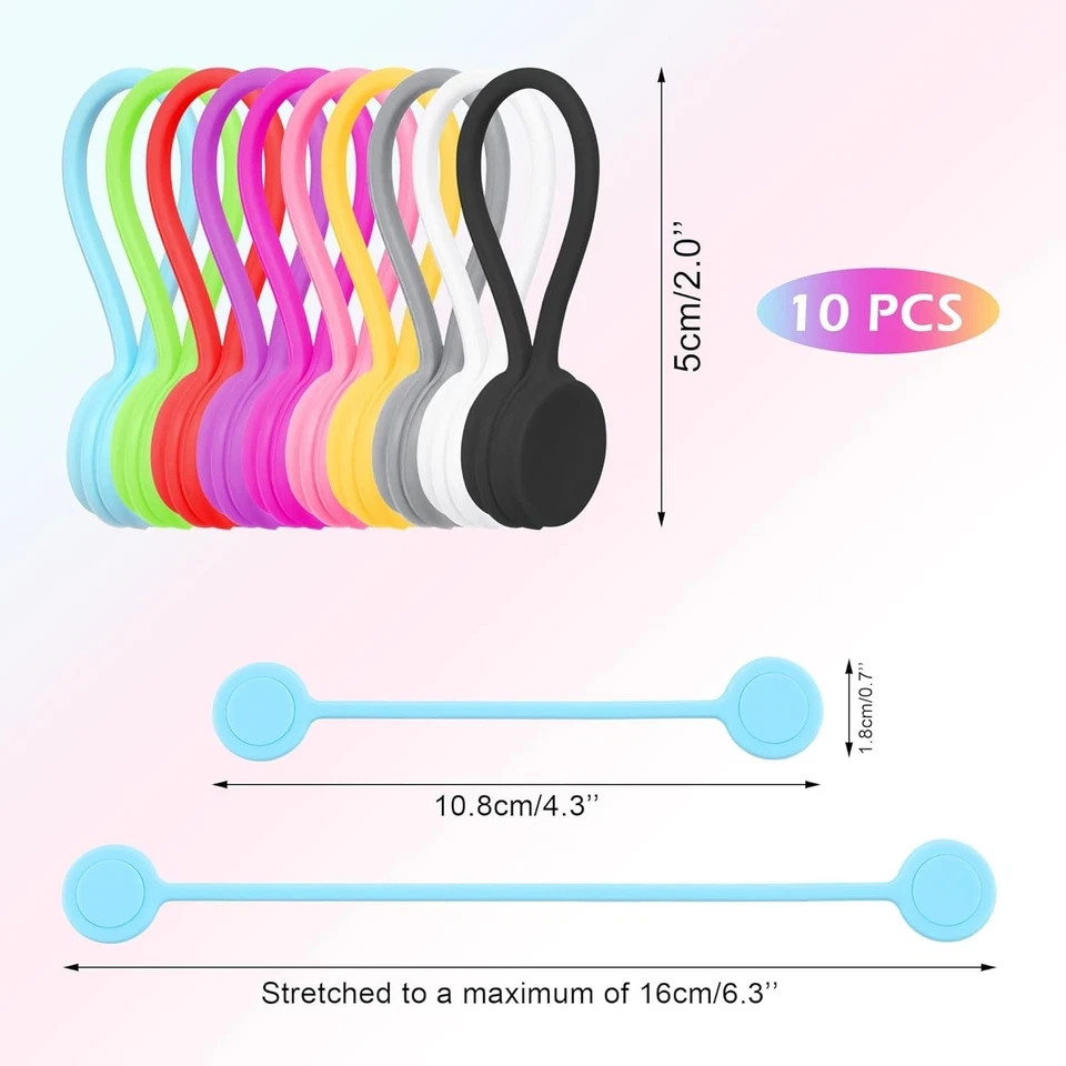 Quacc 10 PCS Reusable Magnetic Cable Ties Multicolor
