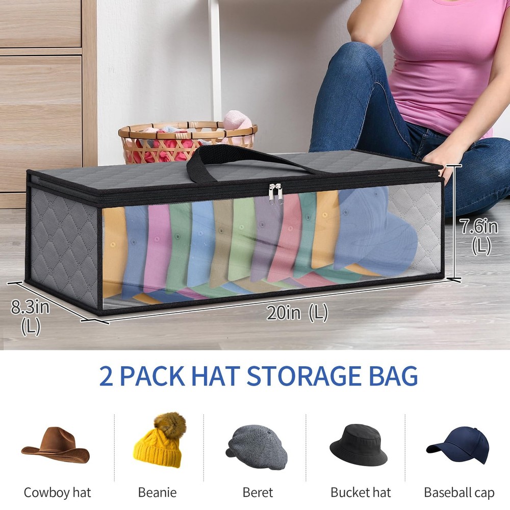 Fixwal 2 Pack Hat Storage Bag for Baseball, Caps Organizer Case Grey