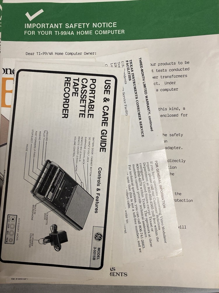 Vintage Texas Instruments TI-99/4A Computer Beginners Basic Book User Guides Etc