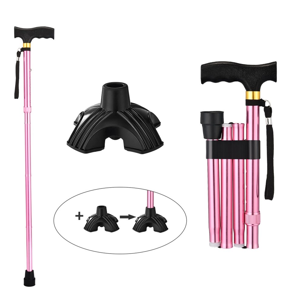 Foldable Walking Cane w/ 2 Replaceable Non Slip Rubber Tip Balancing Stick Aid
