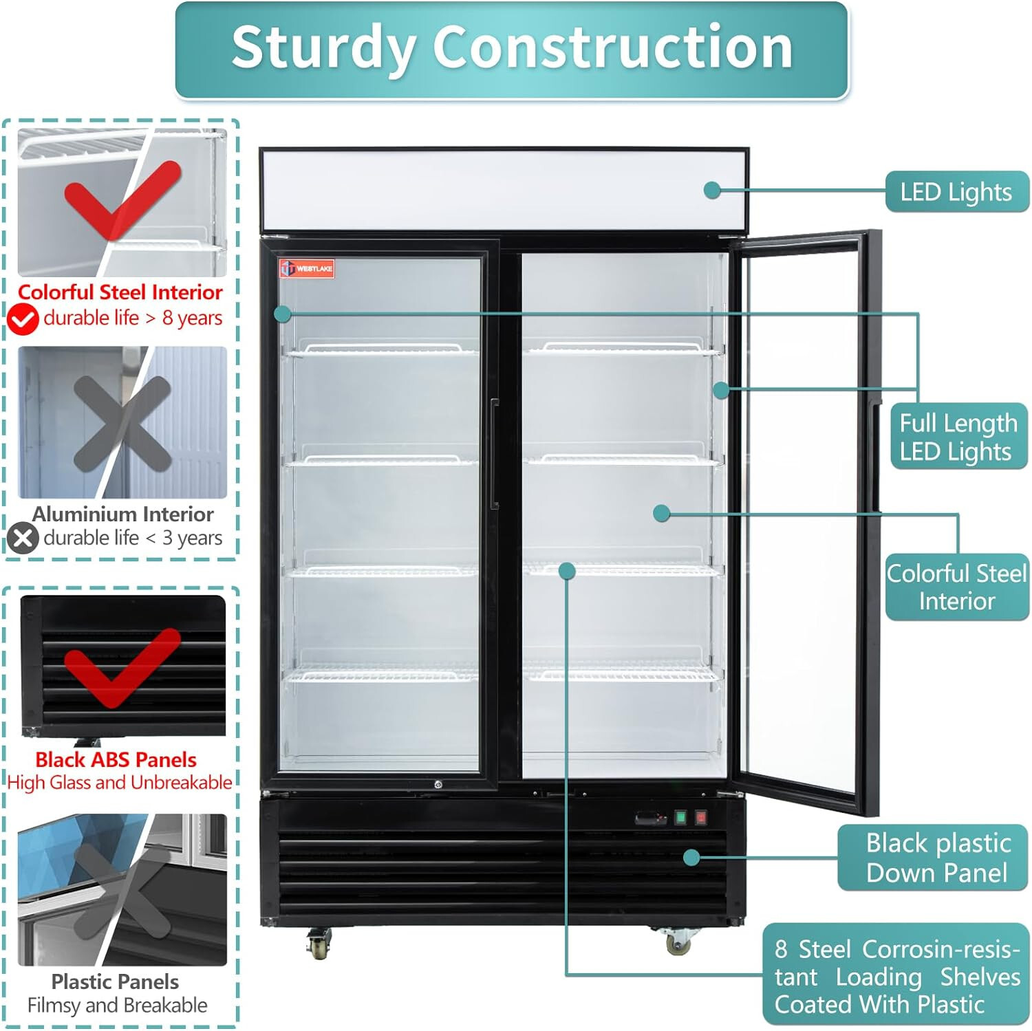 48" W Merchandiser Commercial Display Refrigerator 2 Glass Door Reach-In