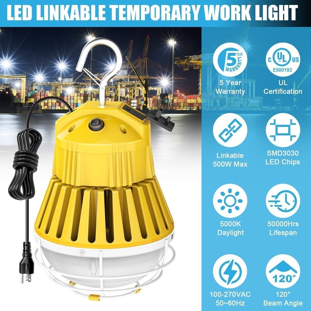 100W LED Temporary Work Light 13000LM Linkable Construction Project Hanging Lamp