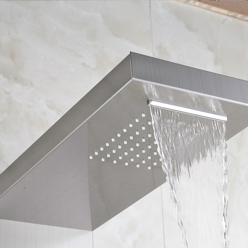 Brushed Nickel Bathroom Multi Function Shower Panel Hand Spary Wall Mount Tap