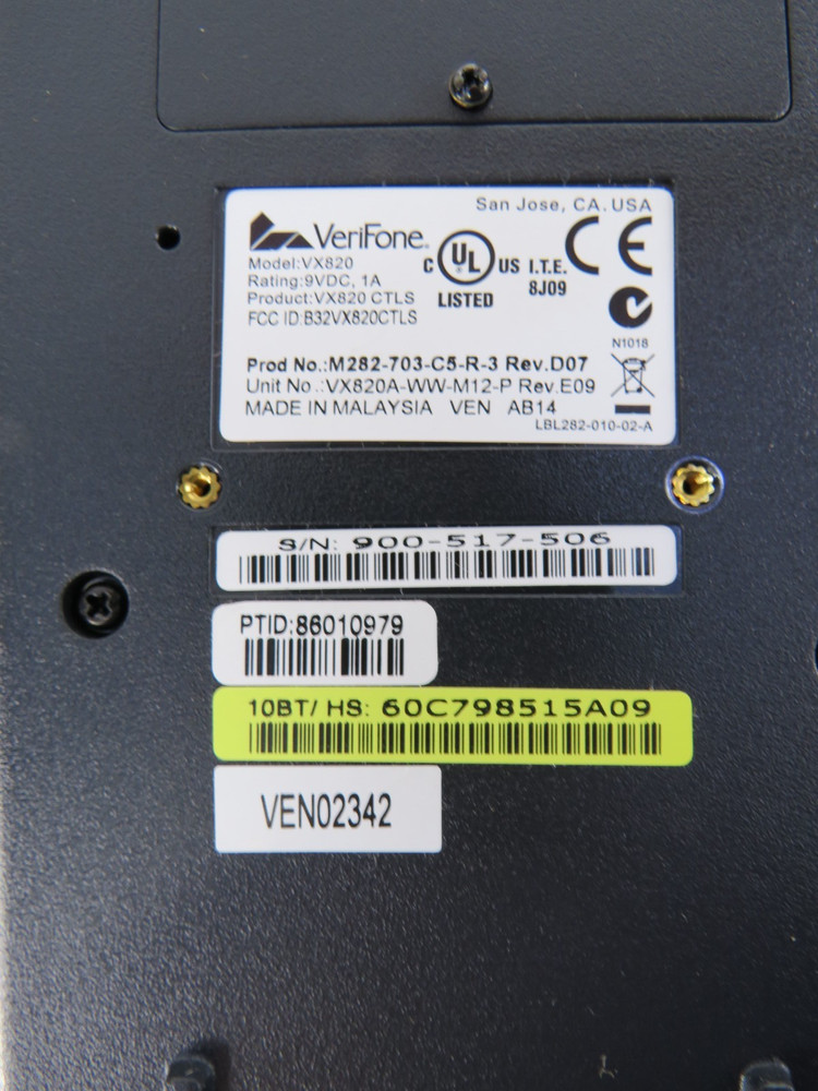 VeriFone VX820 192MB Keypad Payment Terminal
