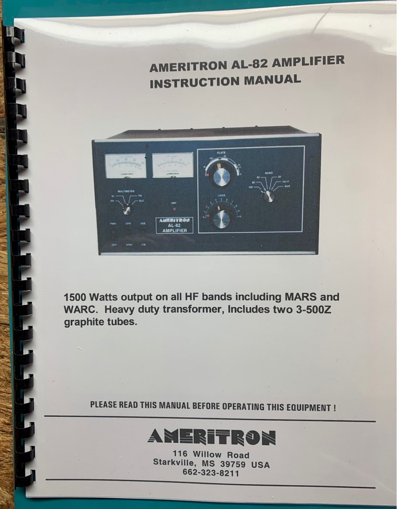 Ameritron AL-82 Operating & Instruction Manual High Quality, Plastic Covers