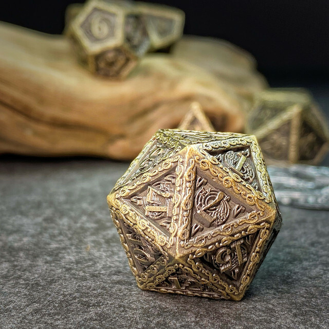 Sage's Anthems - Ancient Bronze Metal Polyhedral Dice Set DnD