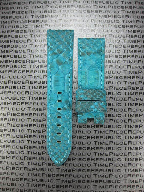 24mm PYTHON Skin Leather Strap Deployment Band for fits PANERAI Aqua Blue