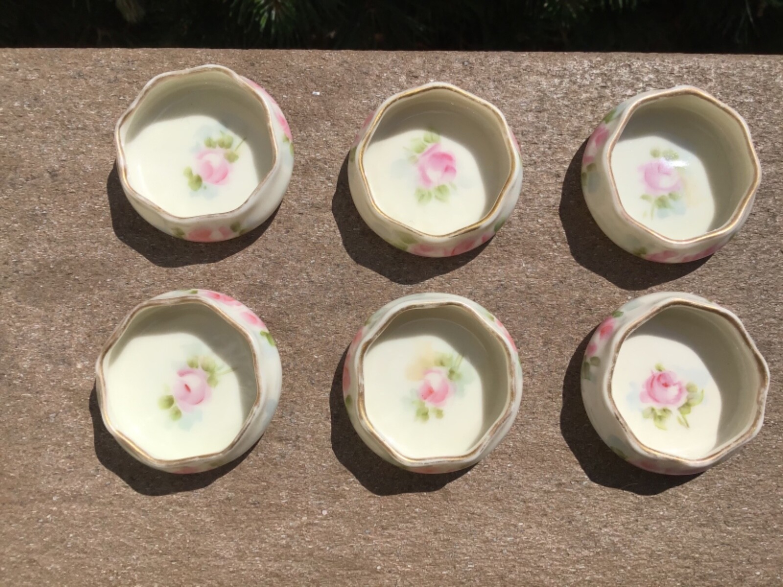 Lenox Belleek Salts Black Mark Hand Painted Set 6 1889-1906 Mark Fine Porcelain