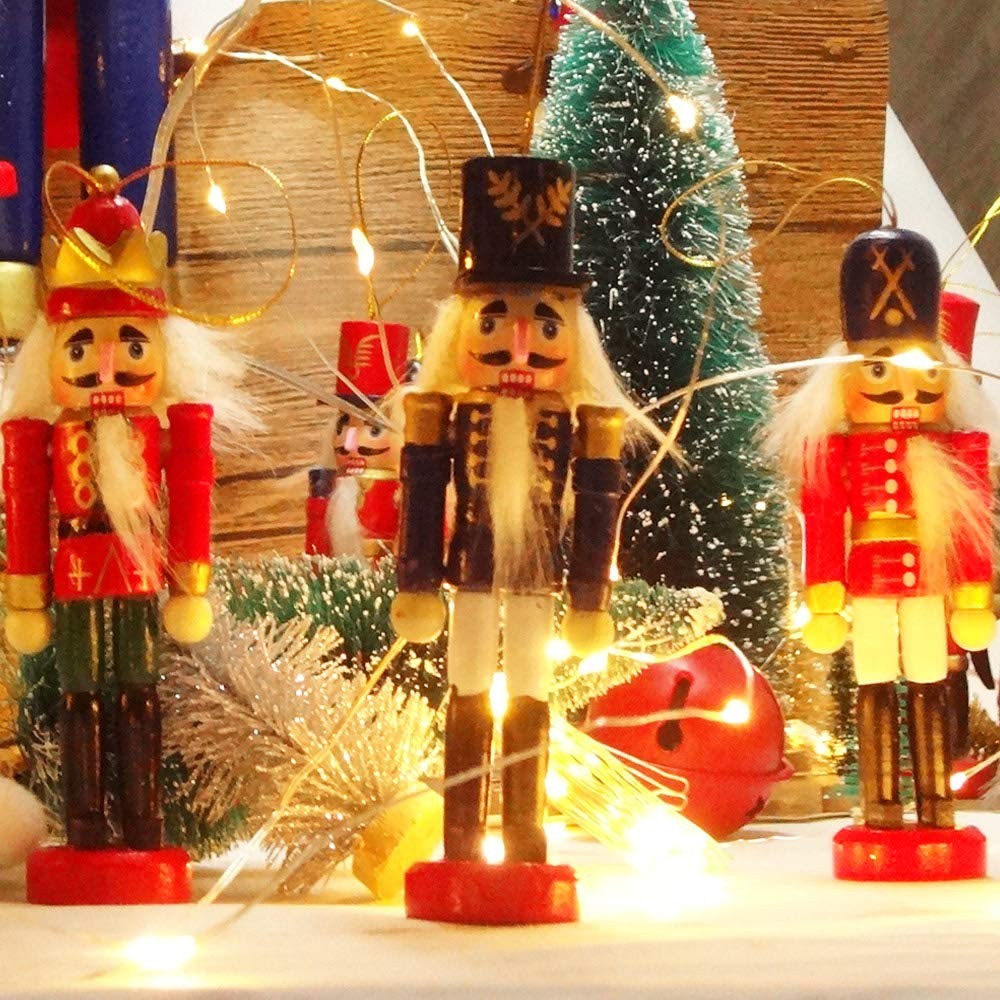 6 PCS Nutcracker Ornament Set Wooden Nutcracker Christmas Ornaments