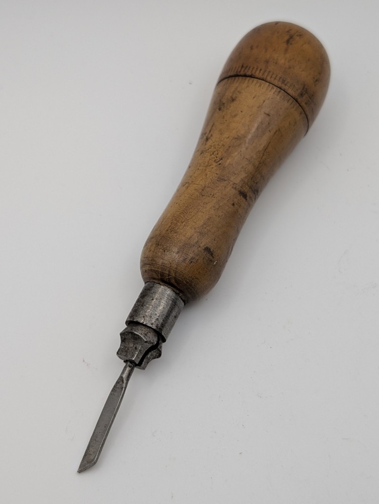 Vintage Wood Handle Awl Set Hollow Handle Multi Bit Tool w/ Bits