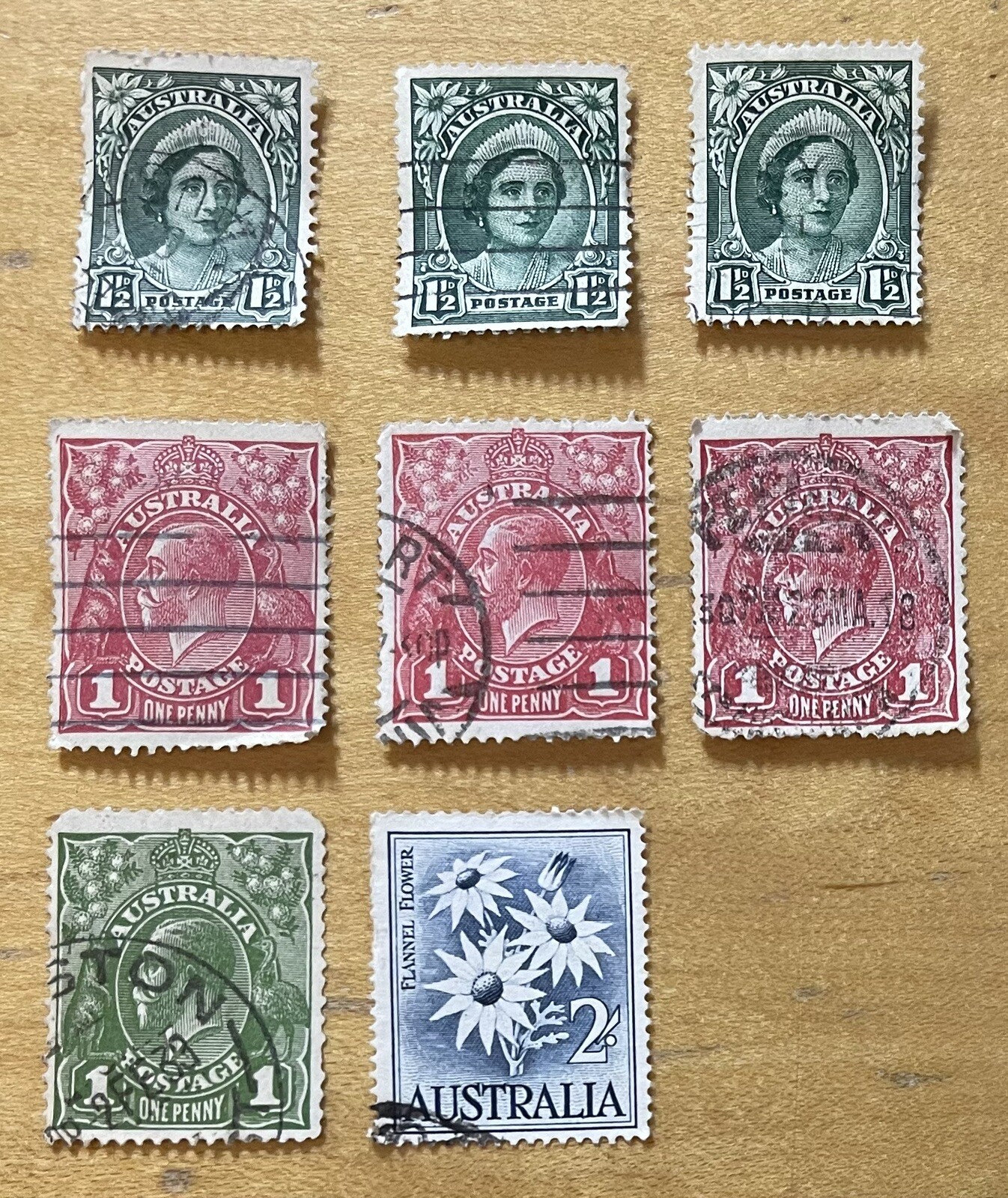 Australia Postage Stamp Mix Lot Of 8 Royalties & Flower 1927-1959
