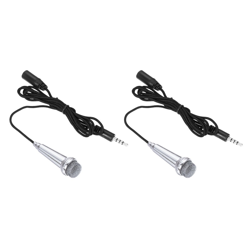 2Pcs Mini Microphone Tiny Microphone Portable Microphone for Singing Silver Gray