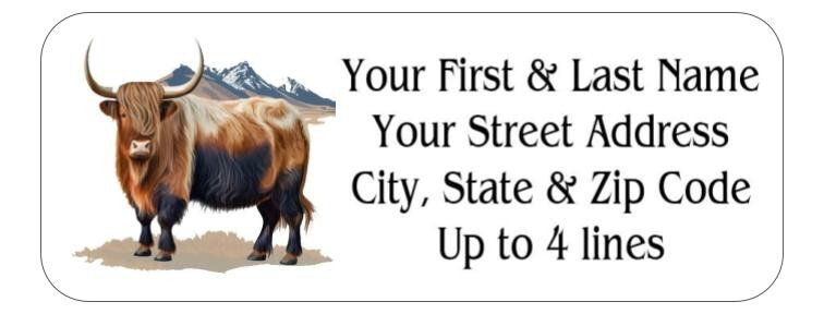 150 Mountain Range Yak Cow Steer  Mailing Return Address Labels Personalized