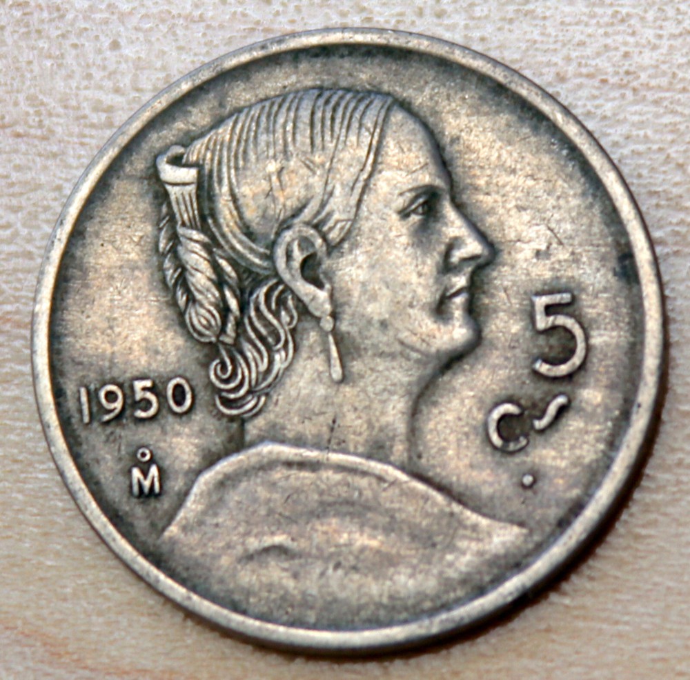 1950 Mexico 5 Centavos Josefa Ortiz
