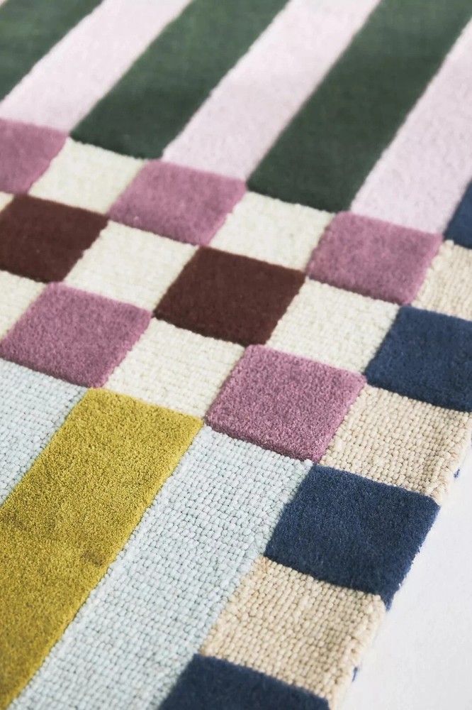 Hoxton Hand-Tufted Wool Rug Modern Geometric Design Checkered Pattern