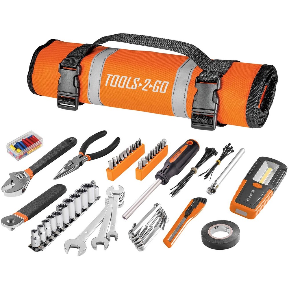 Tools-2-Go Tool 83 Piece Set with Roll-Up Pouch, Wrenches, Pliers, Work Light...
