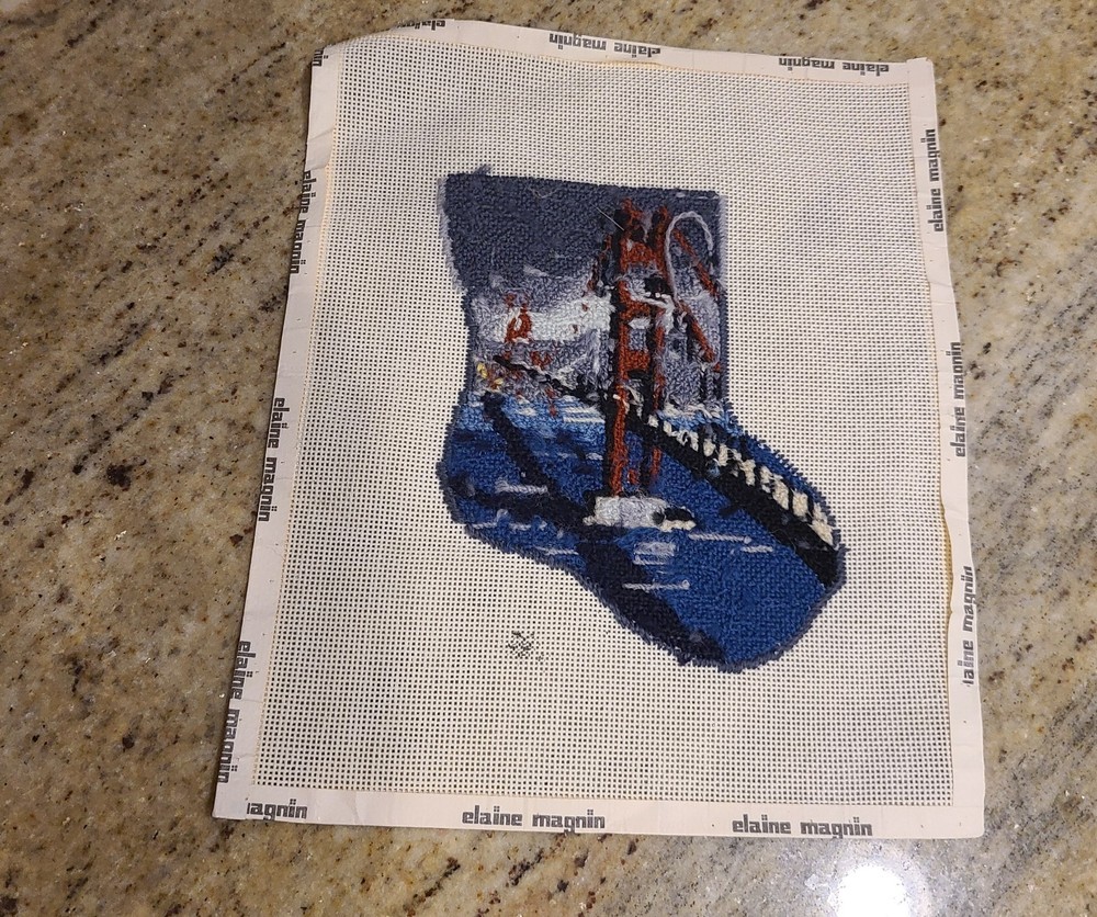 Vintage Golden Gate Bridge Needlepoint Stocking Shape