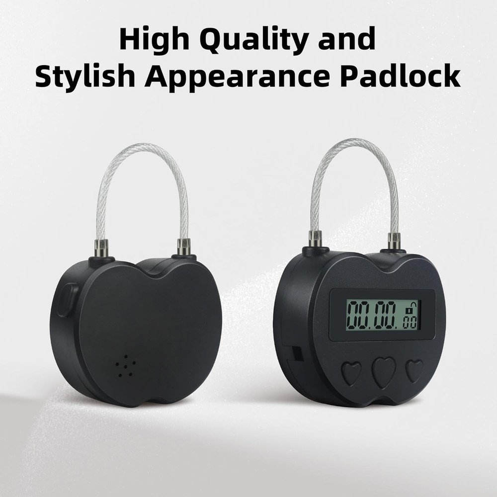 Heart Metal Timer Lock, USB Rechargeable Timer Compact Padlock with 1M Spring Co