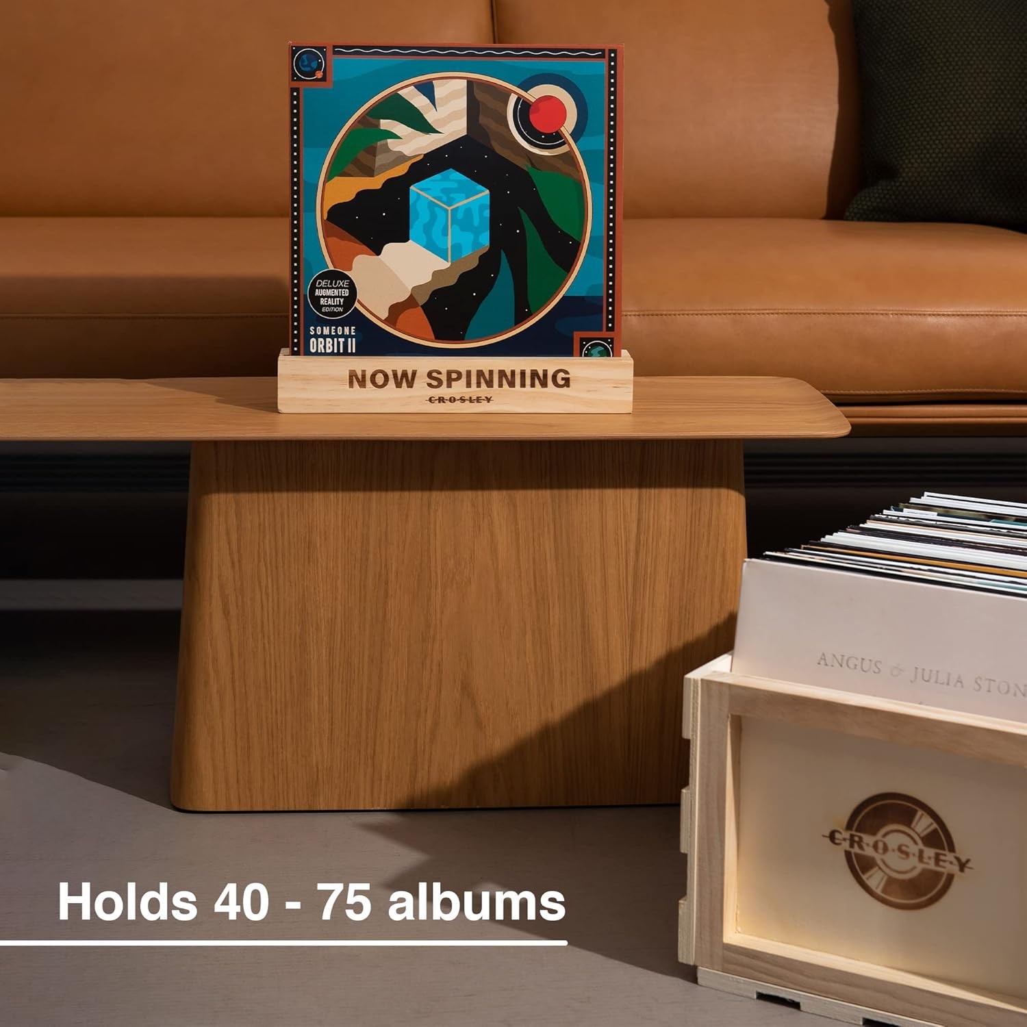 Record Storage Crate Holds up to 75 Albums, Natural