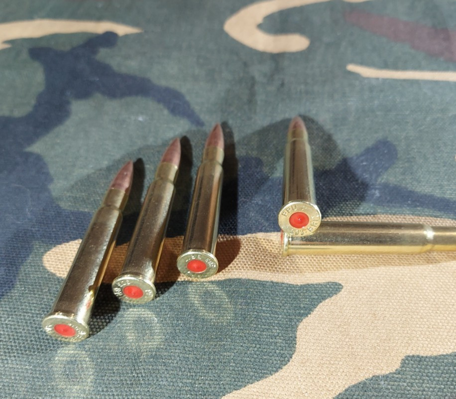 303 BRITISH SNAP CAPS SET OF 5 "SAFETY RED" BRASS AND FMJ